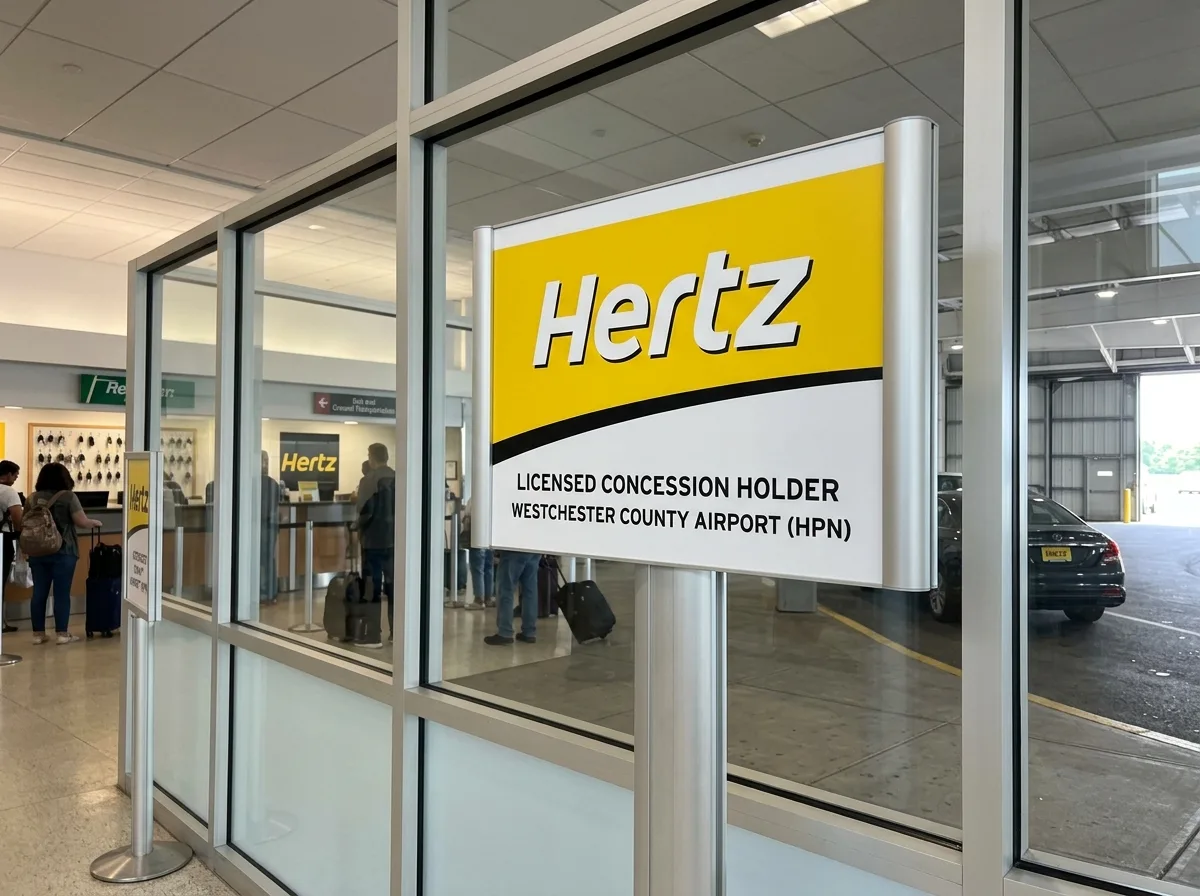 Hertz Car Rental logo, licensed Westchester County Airport concession holder